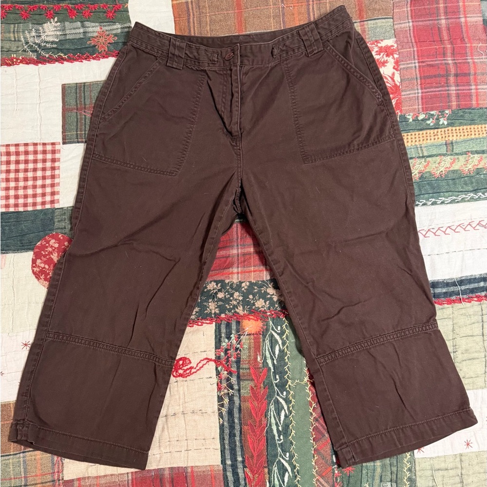 JM Collection Petite Dark Brown Cotton Pants cropped